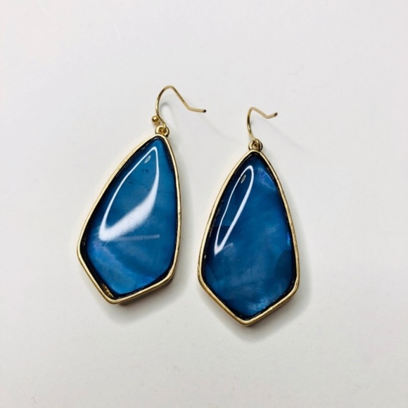 Danica Blue Hammered Metal Dangle Earrings - Picture 2 of 5